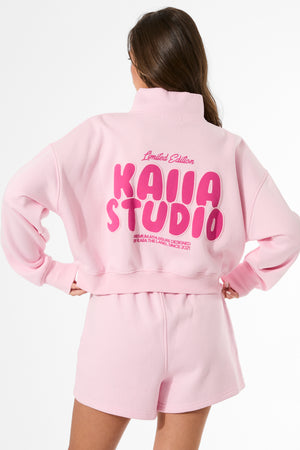 Kaiia Studio Bubble Graphic Quarter Zip Sweatshirt Baby Pink & Hot Pink