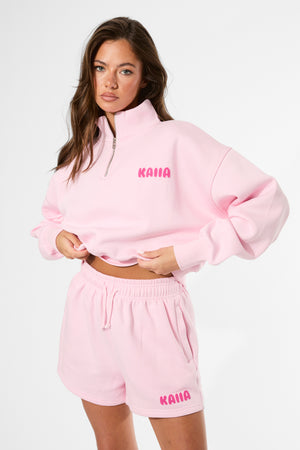 Kaiia Studio Bubble Graphic Quarter Zip Sweatshirt Baby Pink & Hot Pink