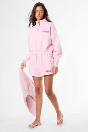 Kaiia Studio Bubble Graphic Quarter Zip Sweatshirt Baby Pink & Hot Pink