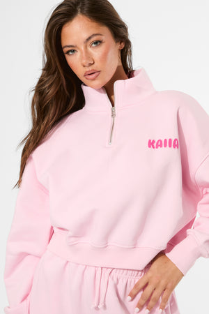 Kaiia Studio Bubble Graphic Quarter Zip Sweatshirt Baby Pink & Hot Pink