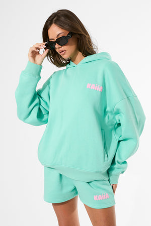 Kaiia Bubble Graphic Oversized Hoodie Spearmint & Baby Pink