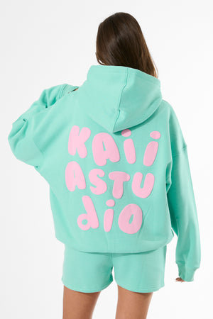 Kaiia Bubble Graphic Oversized Hoodie Spearmint & Baby Pink