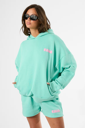 Kaiia Bubble Graphic Oversized Hoodie Spearmint & Baby Pink