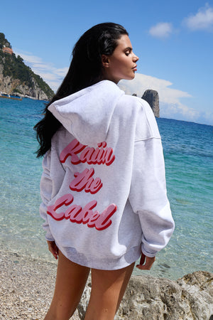 Kaiia the Label Bubble Graphic Oversized Hoodie Light Grey Marl & Baby Pink