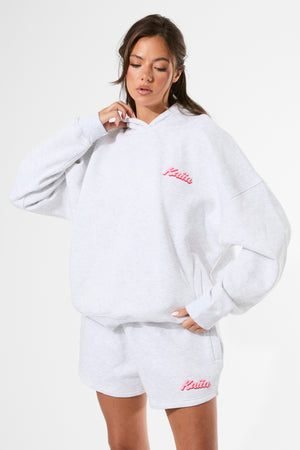 Kaiia the Label Bubble Graphic Oversized Hoodie Light Grey Marl & Baby Pink