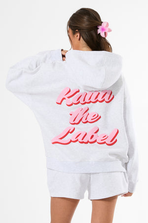 Kaiia the Label Bubble Graphic Oversized Hoodie Light Grey Marl & Baby Pink