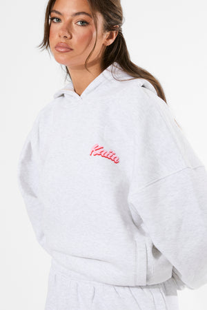 Kaiia the Label Bubble Graphic Oversized Hoodie Light Grey Marl & Baby Pink