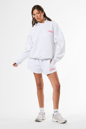 Kaiia the Label Bubble Graphic Oversized Hoodie Light Grey Marl & Baby Pink