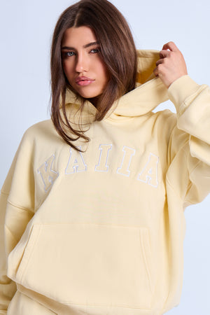 Kaiia Slogan Oversized Hoodie Lemon & White
