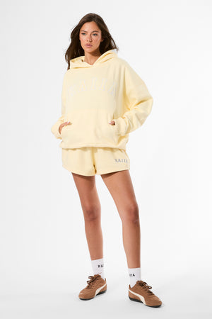 Kaiia Slogan Oversized Hoodie Lemon & White