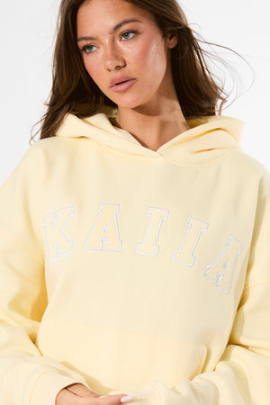 Kaiia Slogan Oversized Hoodie Lemon & White