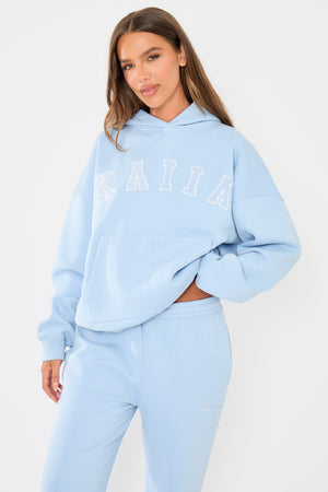 Kaiia Slogan Oversized Hoodie Light Blue & White