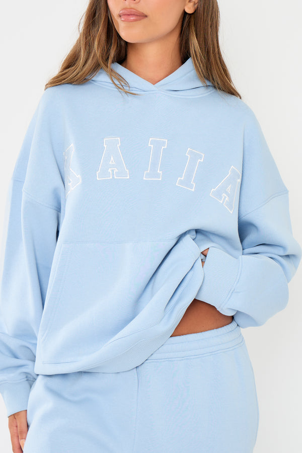 Kaiia Slogan Oversized Hoodie Light Blue & White