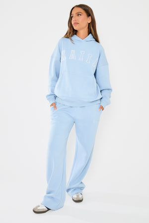 Kaiia Slogan Oversized Hoodie Light Blue & White