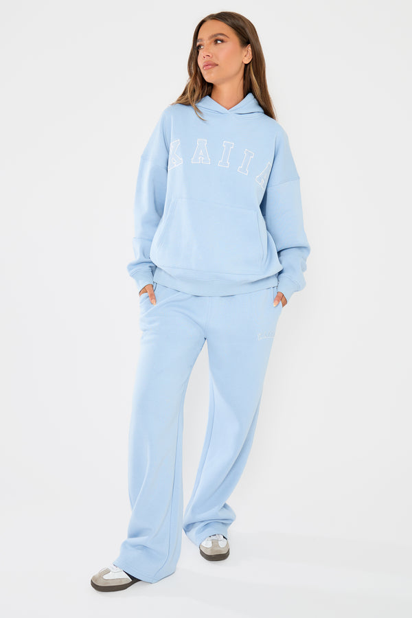 Kaiia Slogan Oversized Hoodie Light Blue & White