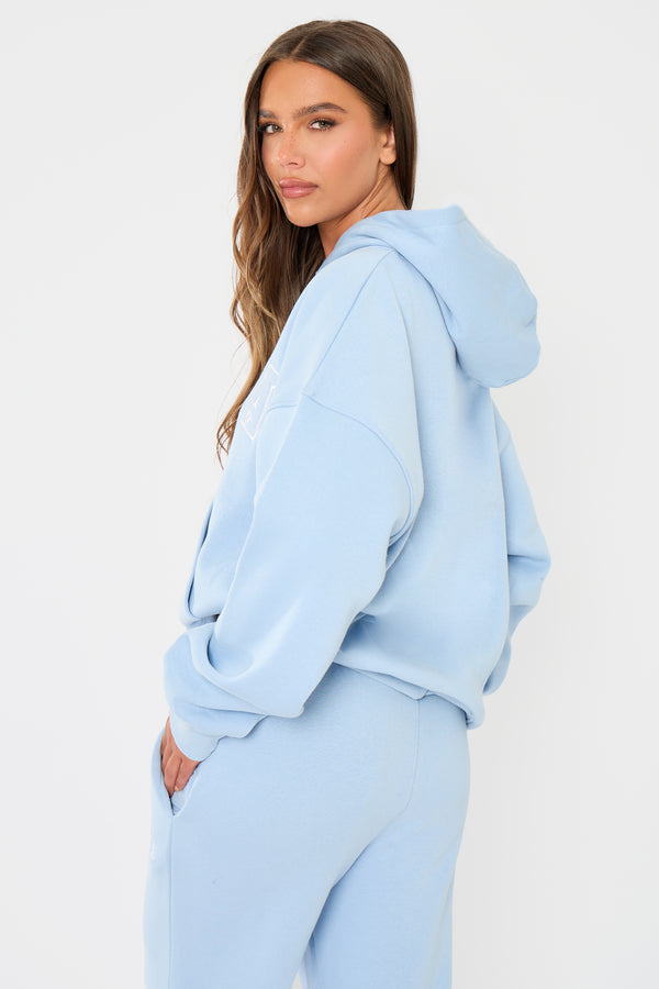 Kaiia Slogan Oversized Hoodie Light Blue & White