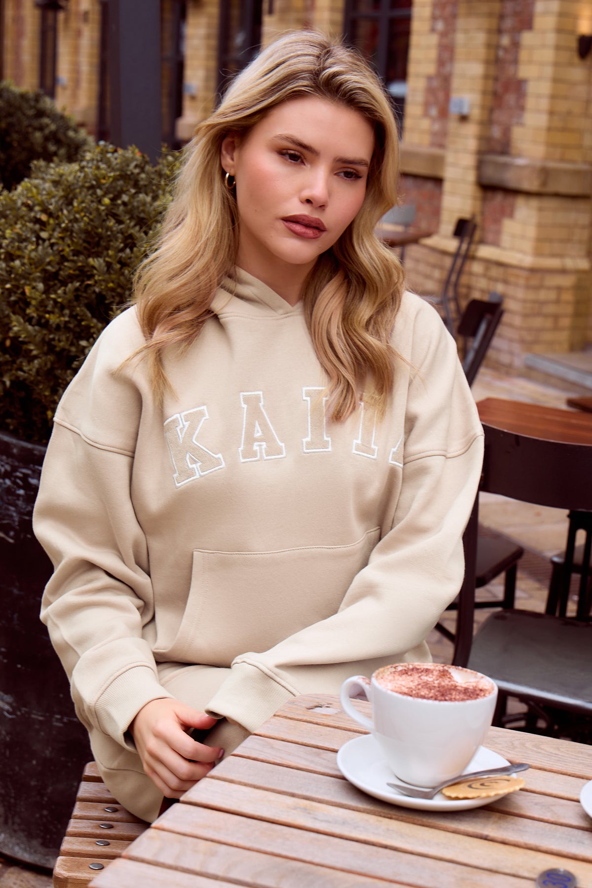 Slsogan Kaiia Slogan Oversized Hoodie Stone | Kaiia