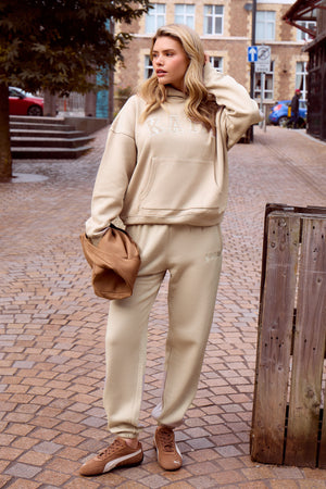 Kaiia Slogan Oversized Hoodie Stone