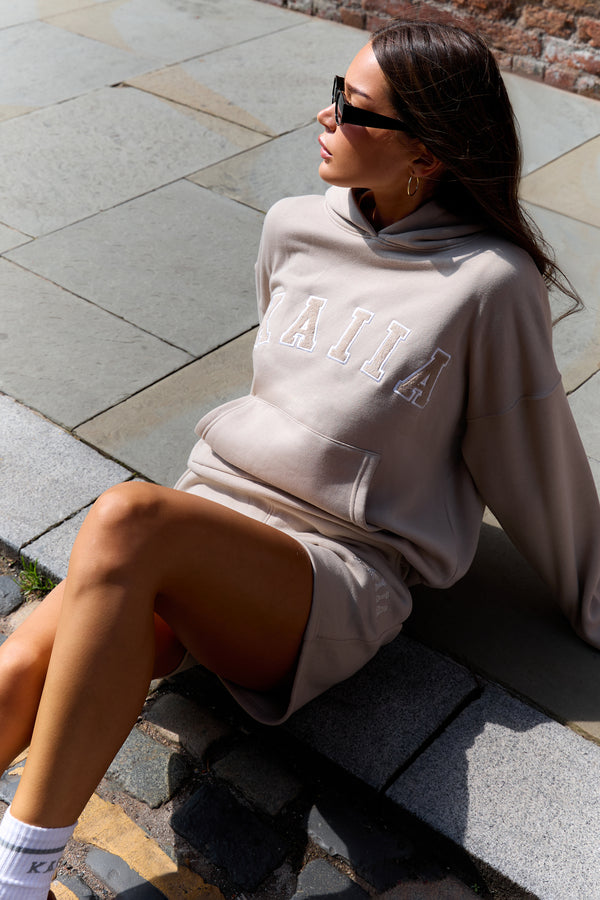 Kaiia Slogan Oversized Hoodie Stone