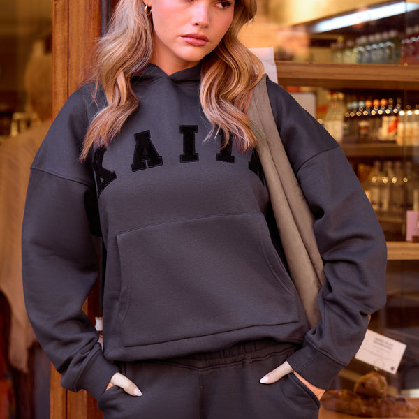KAIIA SLOGAN OVERSIZED HOODIE DARK GREY | Kaiia