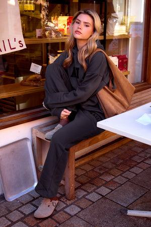 Kaiia Slogan Oversized Hoodie Dark Grey