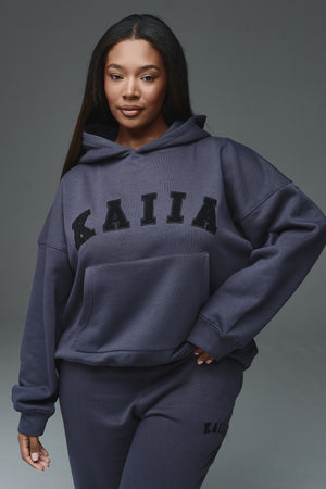 Kaiia Slogan Oversized Hoodie Dark Grey