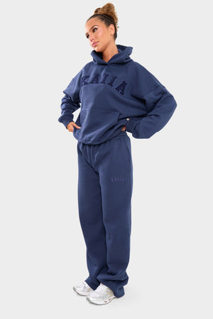 Kaiia Borg Slogan Oversized Hoodie Deep Blue