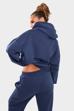 Kaiia Borg Slogan Oversized Hoodie Deep Blue