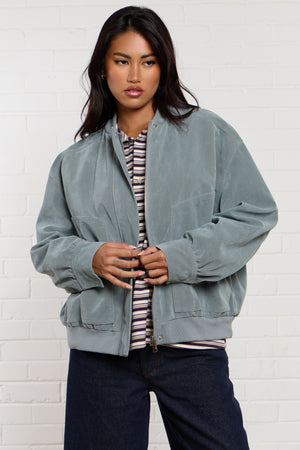 Kaiia Faux Suede Bomber Jacket Baby Blue