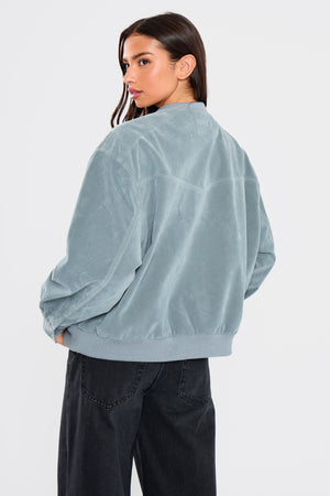 Kaiia Faux Suede Bomber Jacket Baby Blue