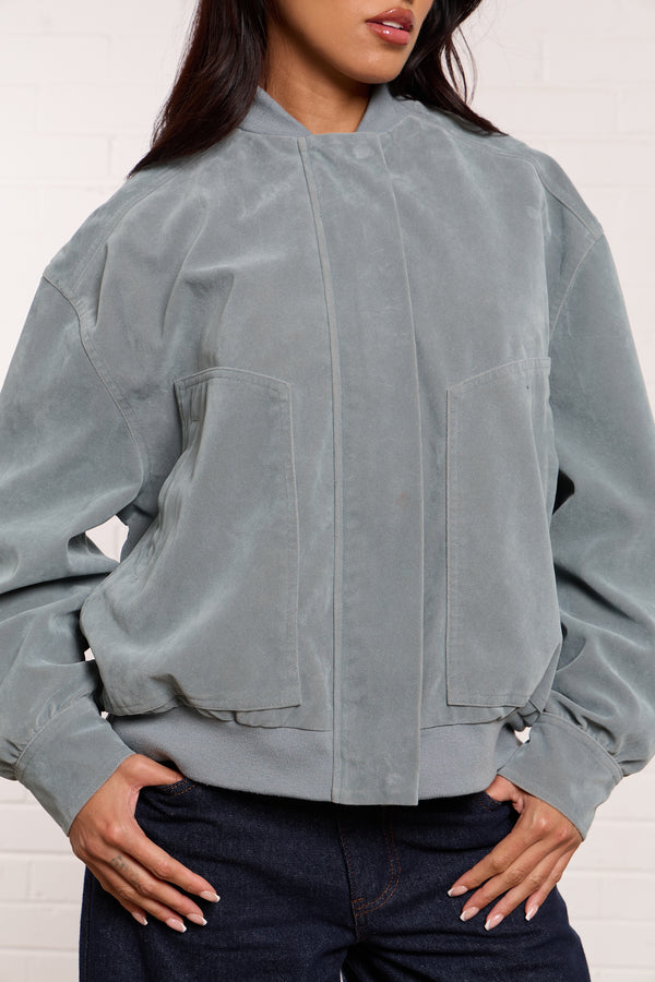 Kaiia Faux Suede Bomber Jacket Baby Blue