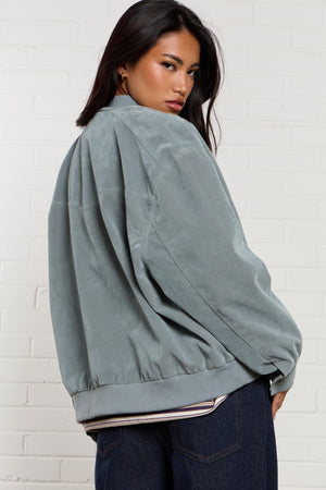 Kaiia Faux Suede Bomber Jacket Baby Blue
