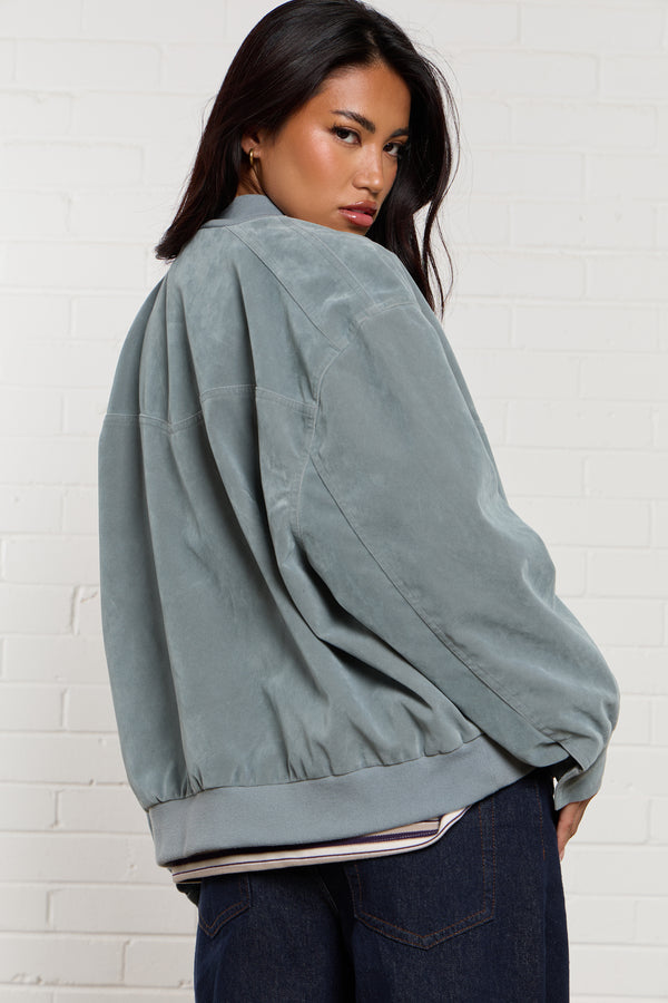 Kaiia Faux Suede Bomber Jacket Baby Blue
