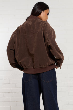 Kaiia Faux Suede Bomber Jacket Brown