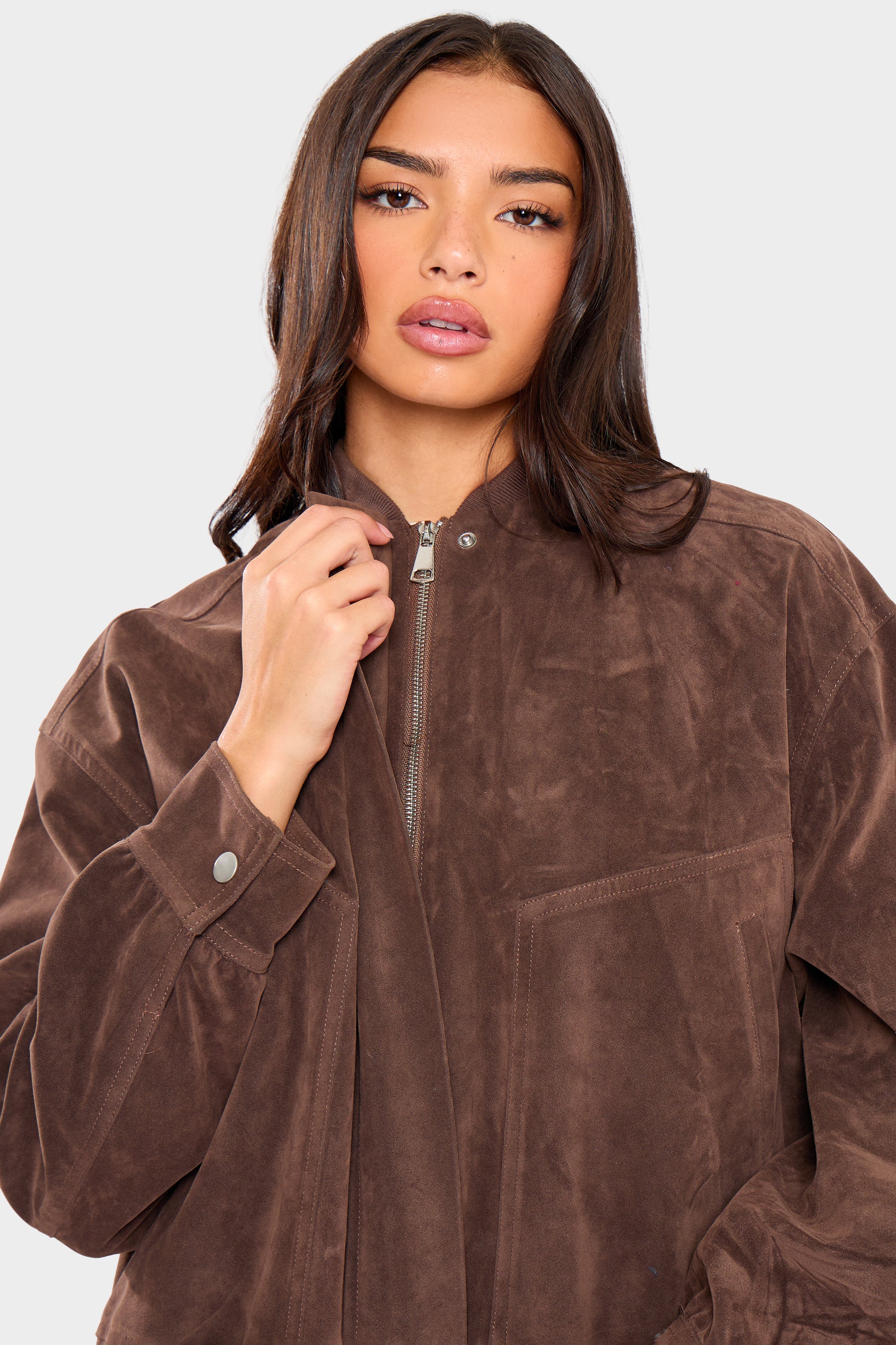 Kaiia Faux Suede Bomber Jacket Brown | Kaiia