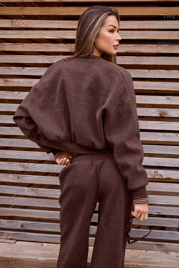 Kaiia Wool Effect Zip Through Bomber Jacket Brown Marl