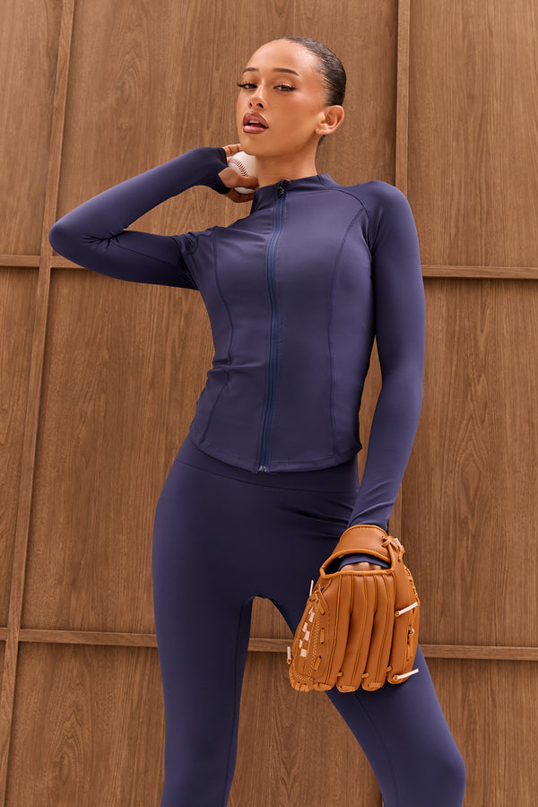 Kaiia Sculpt Long Sleeve Zip Through Fitted Jacket Dark Navy