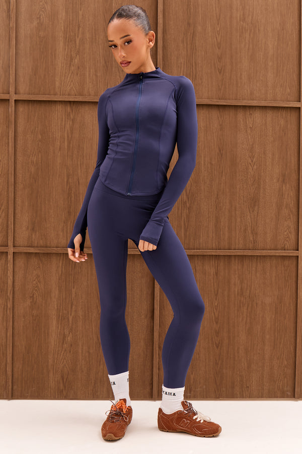 Kaiia Sculpt Long Sleeve Zip Through Fitted Jacket Dark Navy