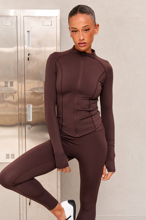 Kaiia Sculpt Long Sleeve Zip Through Fitted Jacket Bitter Chocolate