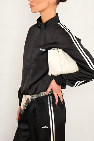 Kaiia Satin Side Stripe Zip Up Jacket Black & White