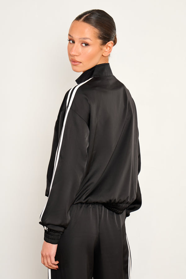 Kaiia Satin Side Stripe Zip Up Jacket Black & White