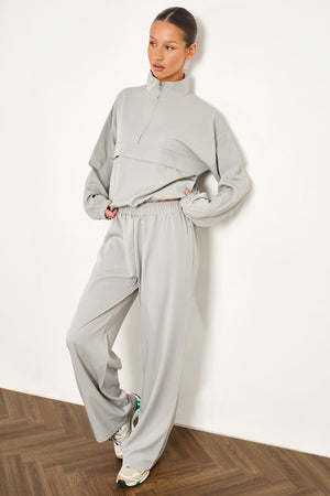 Kaiia Woven Funnel Neck Quarter Zip Jacket Grey Blue