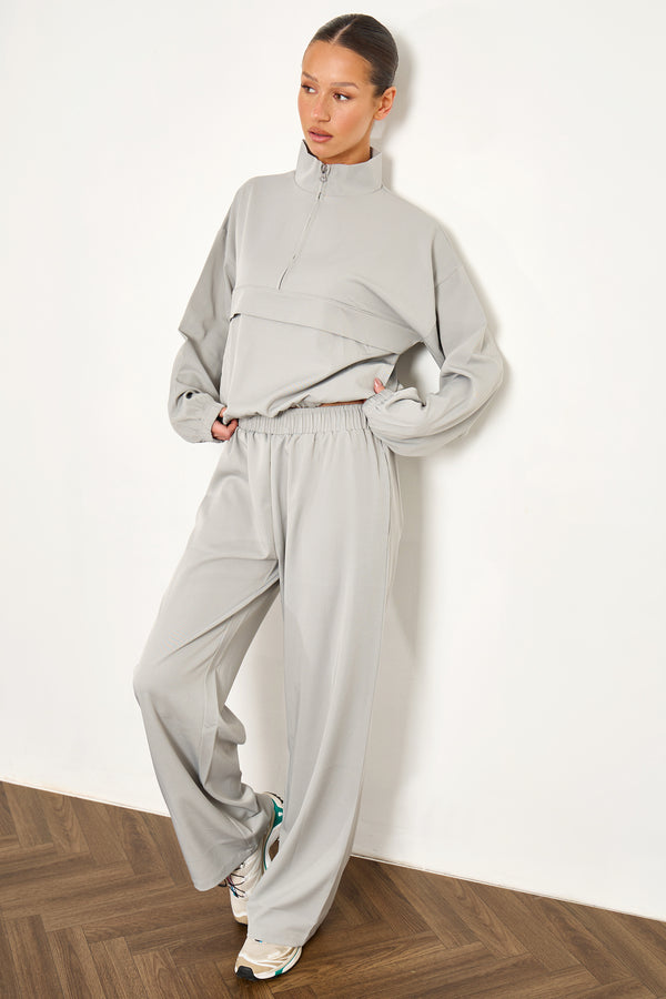 Kaiia Woven Funnel Neck Quarter Zip Jacket Grey Blue