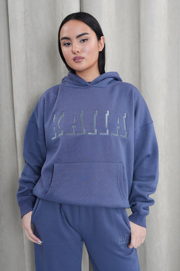Kaiia Shadow Logo Oversized Hoodie Slate Blue