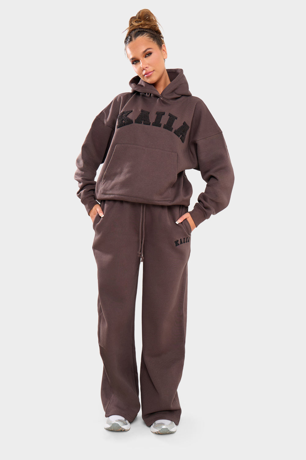 Kaiia Logo Wide Leg Joggers Chocolate