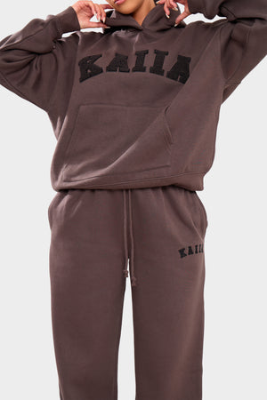 Kaiia Logo Wide Leg Joggers Chocolate