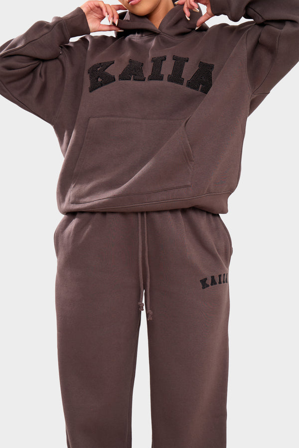 Kaiia Logo Wide Leg Joggers Chocolate