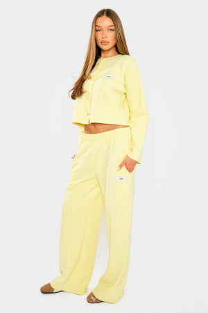 Kaiia Label Logo Premium Interlock Wide Leg Joggers Yellow