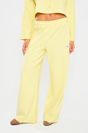 Kaiia Label Logo Premium Interlock Wide Leg Joggers Yellow
