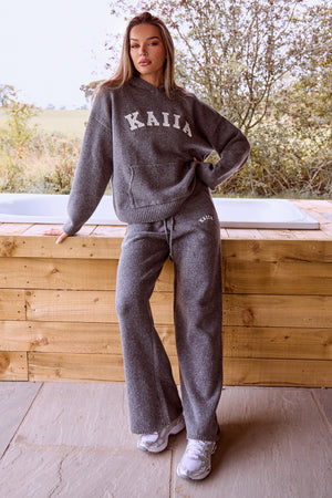 Kaiia Knit Wide Leg Trousers Charcoal